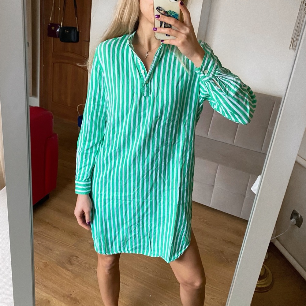 UP 2 FASHION Green White Stripe Cotton Beach Coverup 🏝️